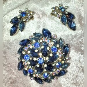 Vintage Julianna D & E Blue & Silver Brooch & Earrings (Verified Listed)